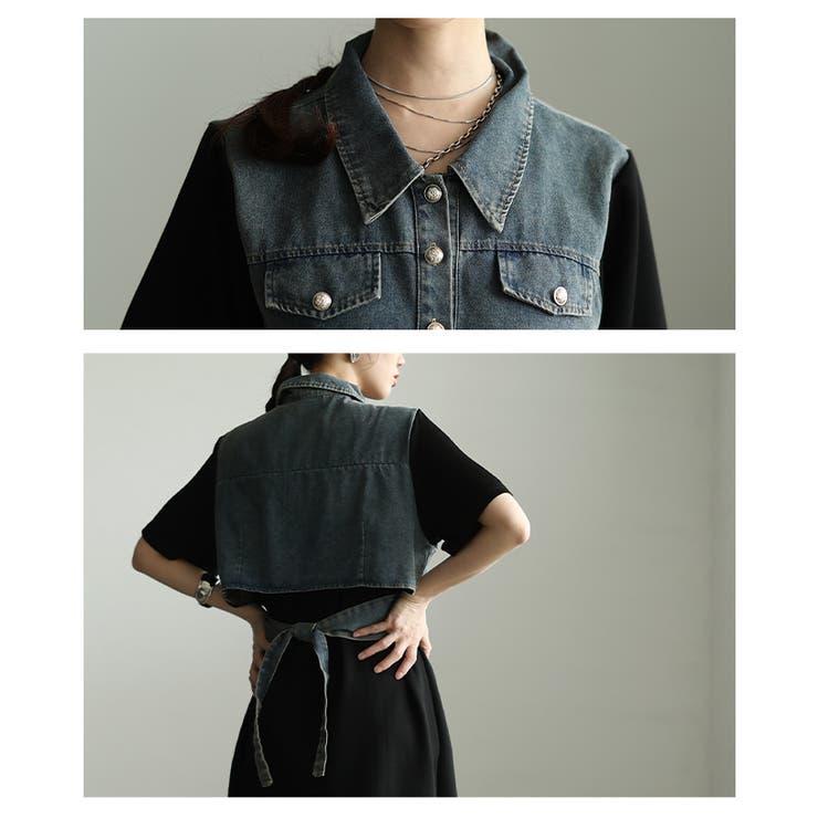 美シルエット描く異素材ドッキング重ね着風ワンピース レディース ファッション | Sawa a la mode | 詳細画像5 