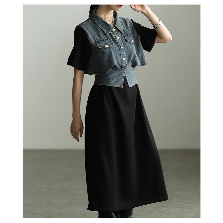 美シルエット描く異素材ドッキング重ね着風ワンピース レディース ファッション | Sawa a la mode | 詳細画像7 