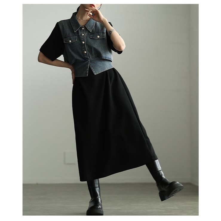 美シルエット描く異素材ドッキング重ね着風ワンピース レディース ファッション | Sawa a la mode | 詳細画像8 