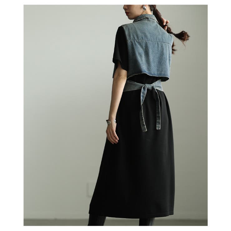美シルエット描く異素材ドッキング重ね着風ワンピース レディース ファッション | Sawa a la mode | 詳細画像10 
