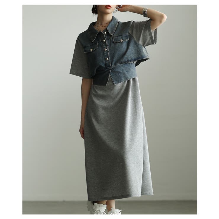 美シルエット描く異素材ドッキング重ね着風ワンピース レディース ファッション | Sawa a la mode | 詳細画像14 