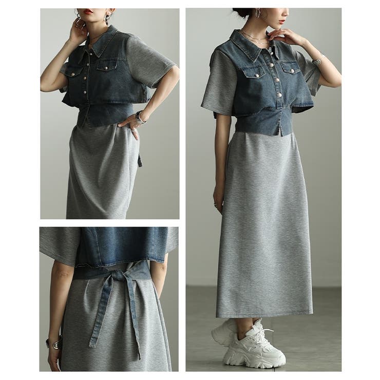 美シルエット描く異素材ドッキング重ね着風ワンピース レディース ファッション | Sawa a la mode | 詳細画像19 