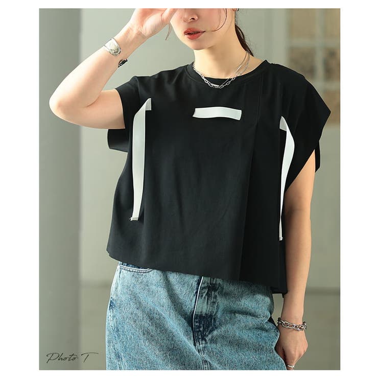 着るだけで差がつくテープデザインスクエアTシャツ レディース トップス | Sawa a la mode | 詳細画像2 