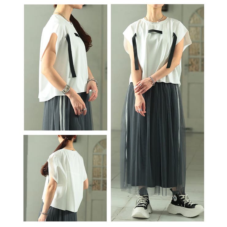 着るだけで差がつくテープデザインスクエアTシャツ レディース トップス | Sawa a la mode | 詳細画像17 