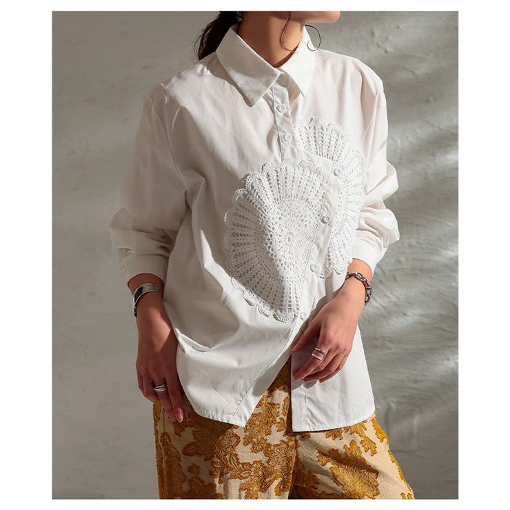 パッと華やぐ花柄レースアシンメトリーコットンシャツ レディース ファッション | Sawa a la mode | 詳細画像12 