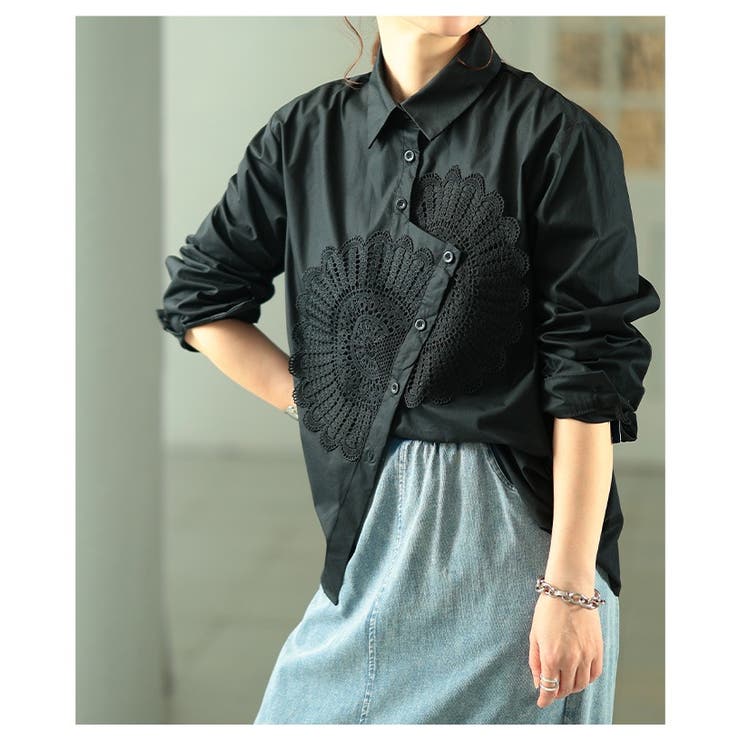 パッと華やぐ花柄レースアシンメトリーコットンシャツ レディース ファッション | Sawa a la mode | 詳細画像14 