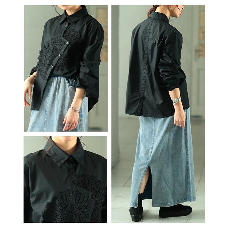 パッと華やぐ花柄レースアシンメトリーコットンシャツ レディース ファッション | Sawa a la mode | 詳細画像19 
