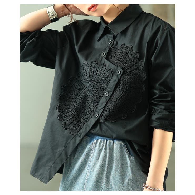 パッと華やぐ花柄レースアシンメトリーコットンシャツ レディース ファッション | Sawa a la mode | 詳細画像20 