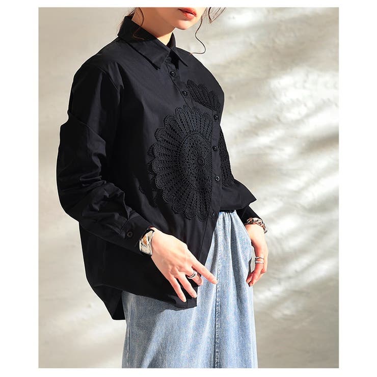 パッと華やぐ花柄レースアシンメトリーコットンシャツ レディース ファッション | Sawa a la mode | 詳細画像21 