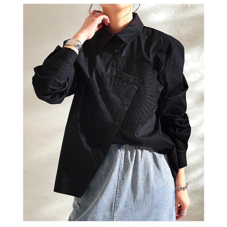 パッと華やぐ花柄レースアシンメトリーコットンシャツ レディース ファッション | Sawa a la mode | 詳細画像22 
