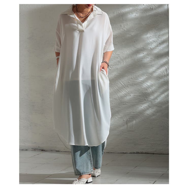 軽快さを生むライトジョーゼットスキッパーロングシャツ レディース ファッション | Sawa a la mode | 詳細画像14 