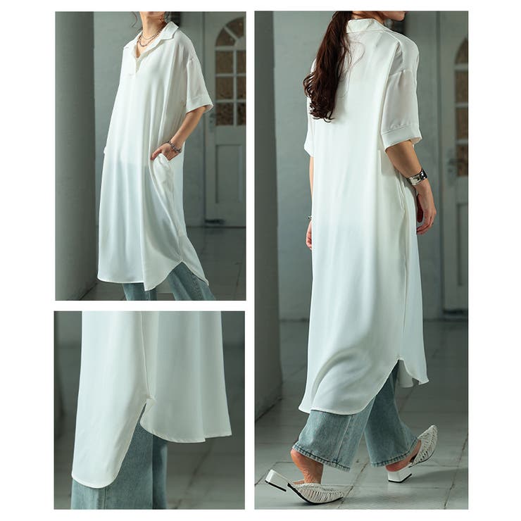 軽快さを生むライトジョーゼットスキッパーロングシャツ レディース ファッション | Sawa a la mode | 詳細画像19 
