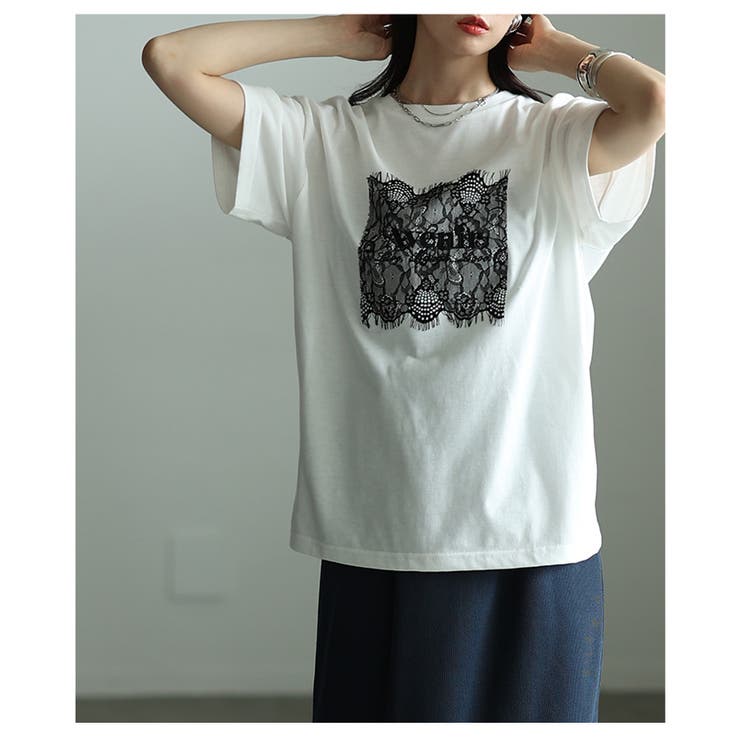ひんやり心地よい接触冷感＆UVレース×ロゴ刺繍Tシャツ レディース ファッション | Sawa a la mode | 詳細画像18 