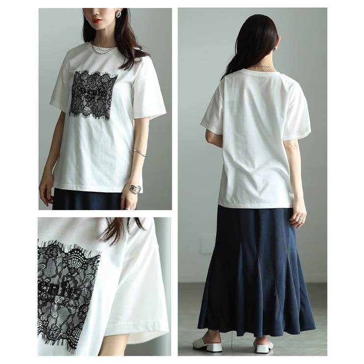 ひんやり心地よい接触冷感＆UVレース×ロゴ刺繍Tシャツ レディース ファッション | Sawa a la mode | 詳細画像19 