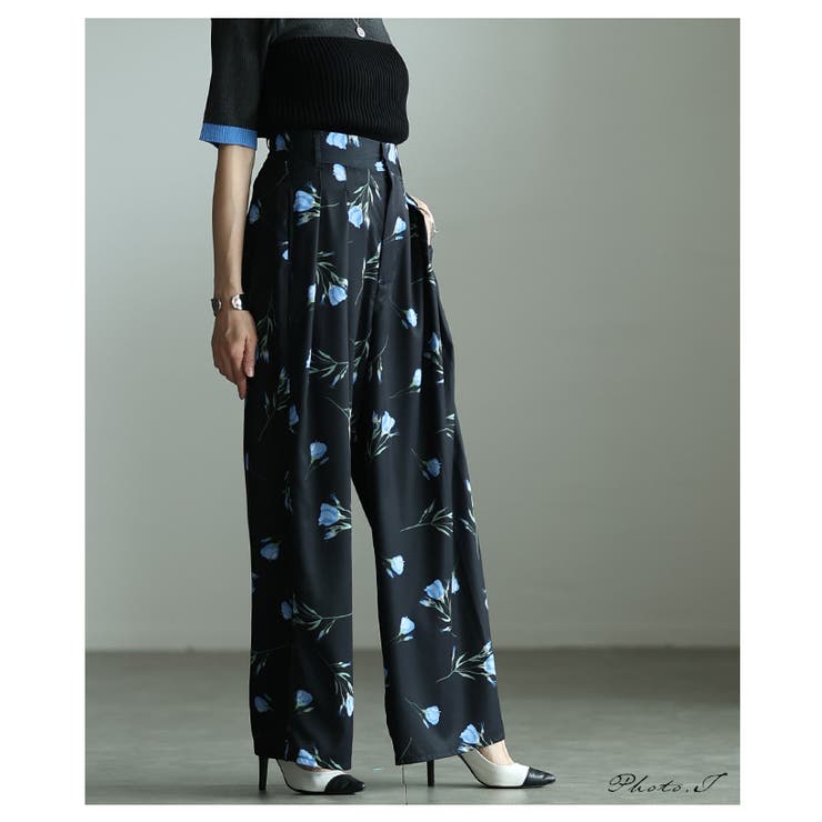 控えめな甘さ引き立つ花柄ハイウエストタックワイドパンツ レディース ファッション | Sawa a la mode | 詳細画像2 