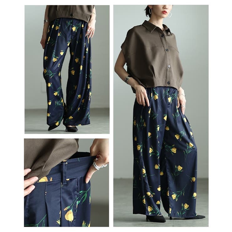 控えめな甘さ引き立つ花柄ハイウエストタックワイドパンツ レディース ファッション | Sawa a la mode | 詳細画像19 