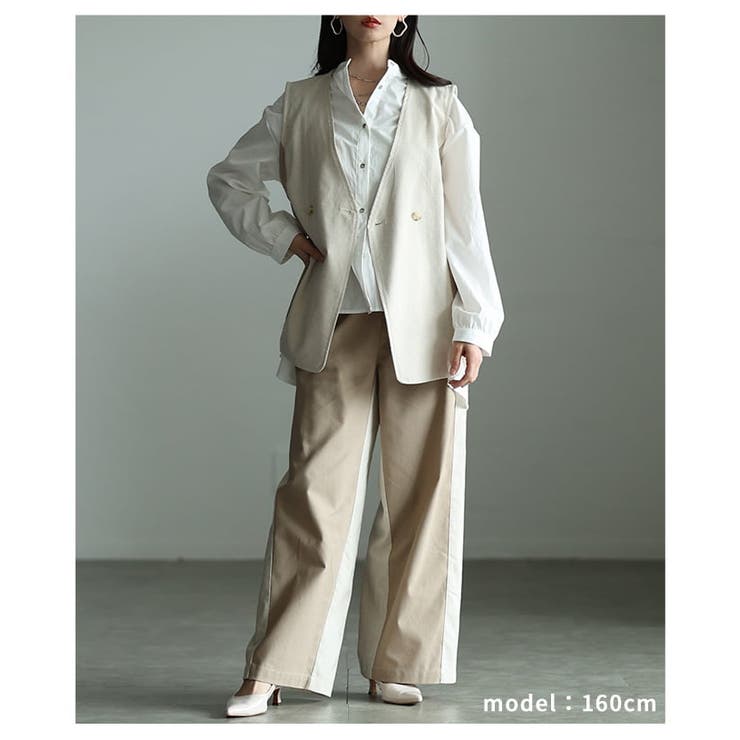 きれいに決まる麻混キャンバス配色切替ジレ レディース バイカラー | Sawa a la mode | 詳細画像7 