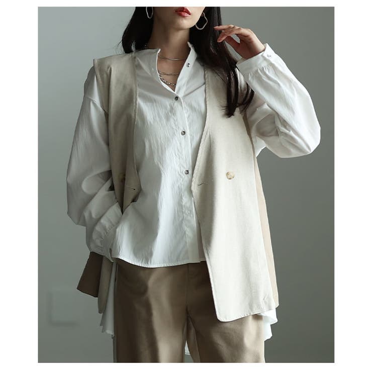 きれいに決まる麻混キャンバス配色切替ジレ レディース バイカラー | Sawa a la mode | 詳細画像8 