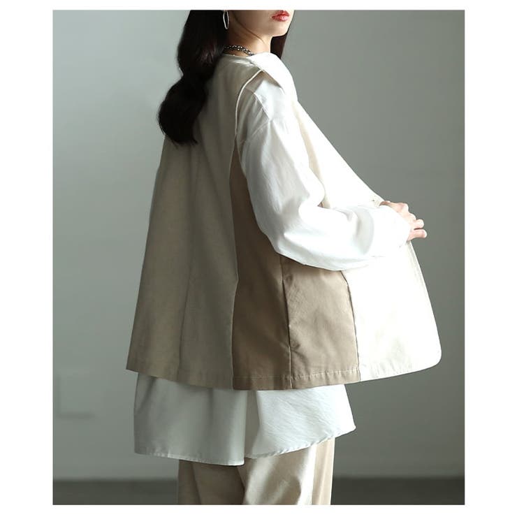 きれいに決まる麻混キャンバス配色切替ジレ レディース バイカラー | Sawa a la mode | 詳細画像9 