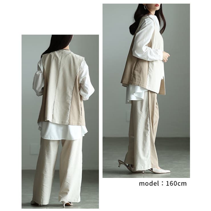 きれいに決まる麻混キャンバス配色切替ジレ レディース バイカラー | Sawa a la mode | 詳細画像10 