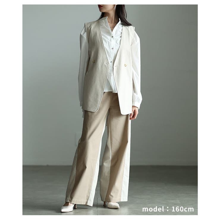すらっとこなれる麻混キャンバス配色切替ワイドパンツ レディース バイカラー | Sawa a la mode | 詳細画像7 