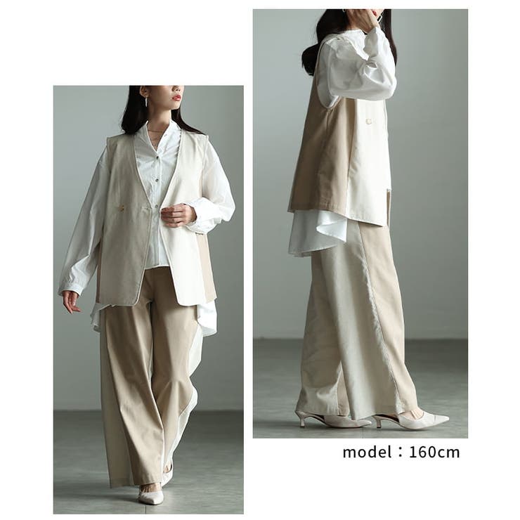 すらっとこなれる麻混キャンバス配色切替ワイドパンツ レディース バイカラー | Sawa a la mode | 詳細画像10 