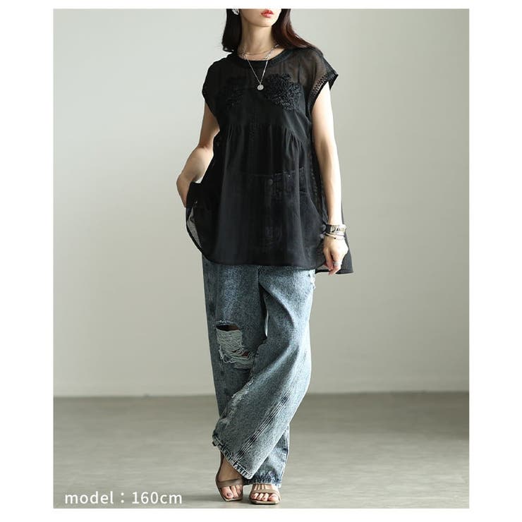 夏の風を纏うコード刺繍メッシュペプラムブラウス レディース トップス | Sawa a la mode | 詳細画像13 