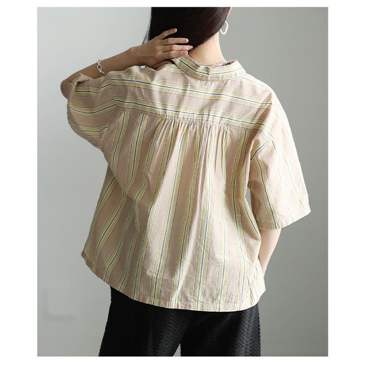 シンプルなのに洒落るインド綿ストライプブラウス レディース トップス | Sawa a la mode | 詳細画像9 