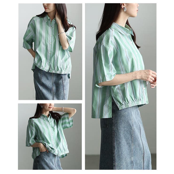 シンプルなのに洒落るインド綿ストライプブラウス レディース トップス | Sawa a la mode | 詳細画像17 