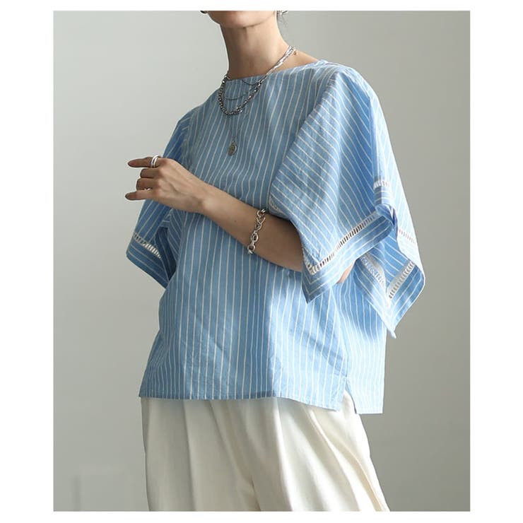 涼しげに映えるインド綿ストライプケープブラウス レディース トップス | Sawa a la mode | 詳細画像4 