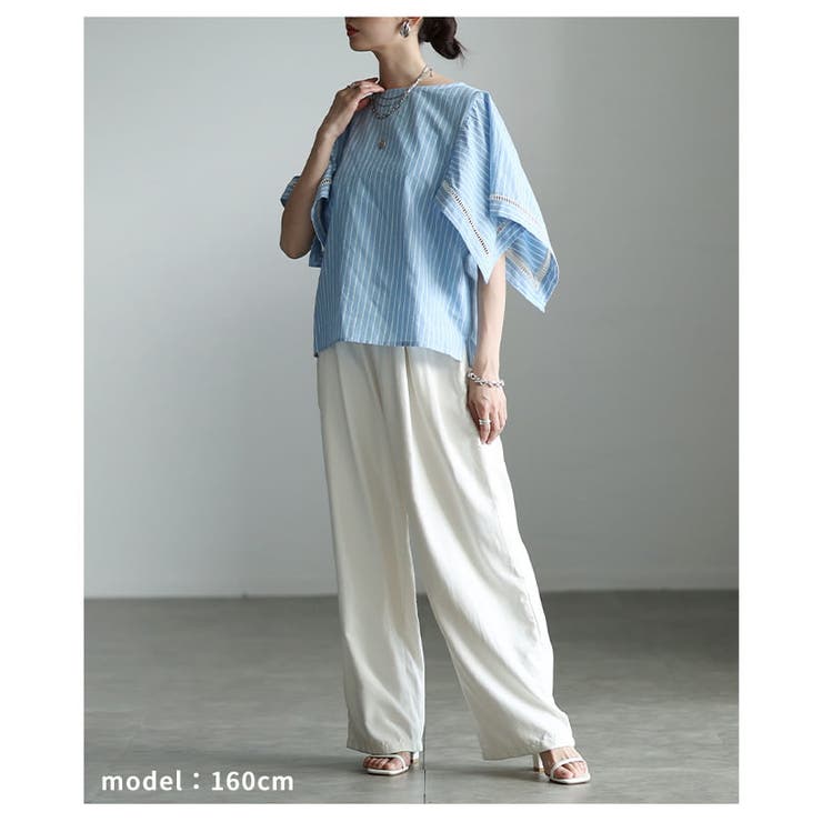 涼しげに映えるインド綿ストライプケープブラウス レディース トップス | Sawa a la mode | 詳細画像7 