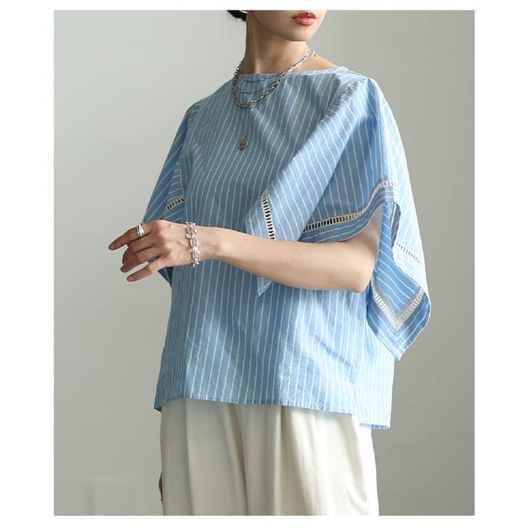 涼しげに映えるインド綿ストライプケープブラウス レディース トップス | Sawa a la mode | 詳細画像12 
