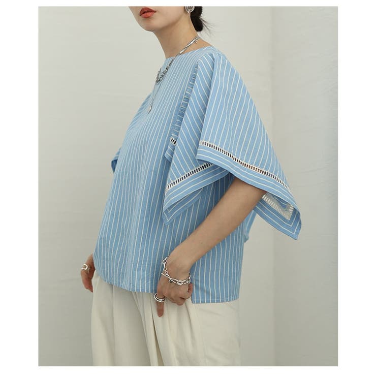 涼しげに映えるインド綿ストライプケープブラウス レディース トップス | Sawa a la mode | 詳細画像16 