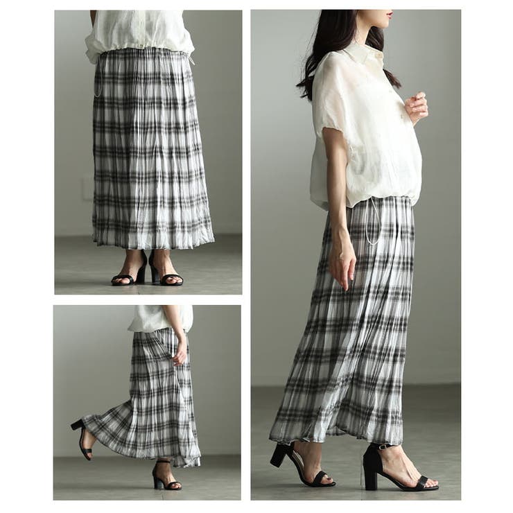 揺れ感まで絵になるワッシャープリーツチェックスカート レディース ボトムス | Sawa a la mode | 詳細画像17 