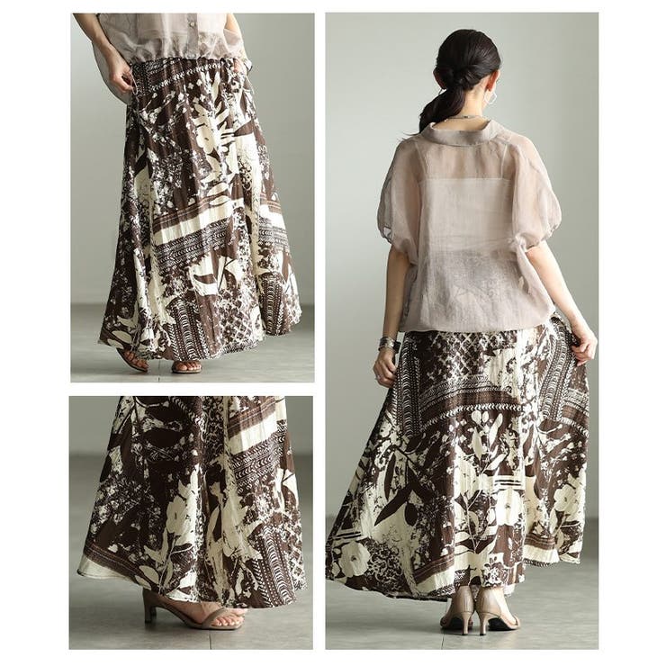 躍動感宿るリネン混ボタニカルコラージュフレアスカート レディース ファッション | Sawa a la mode | 詳細画像17 