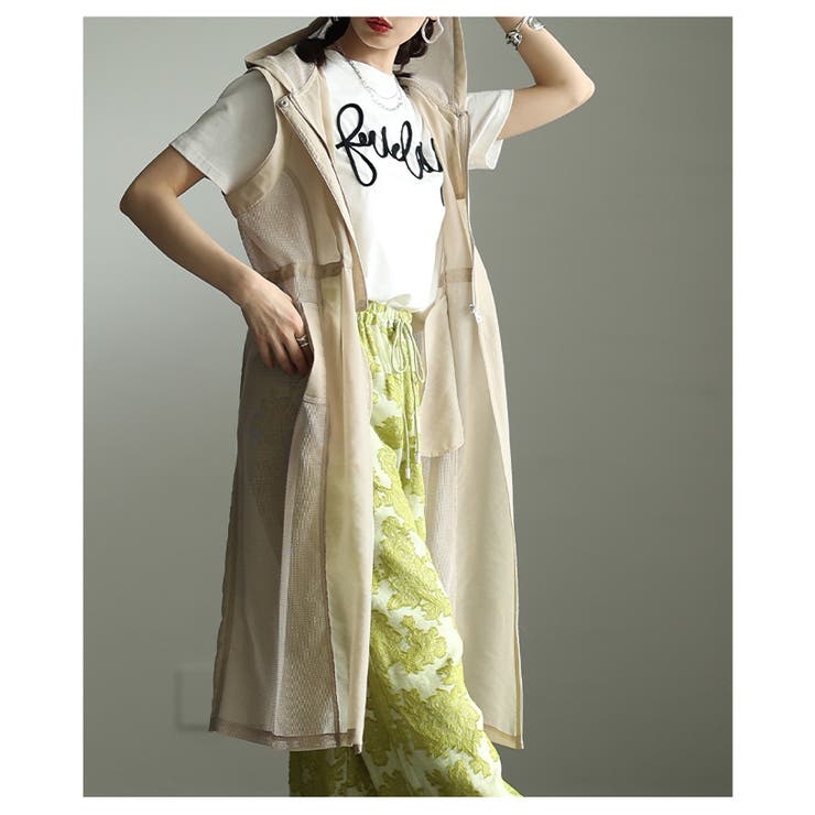 重ねて垢抜けるローン×メッシュフーディーロングジレ レディース ファッション | Sawa a la mode | 詳細画像10 