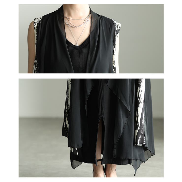 一歩先を行く水墨画風プリント異素材トッパーロングジレ レディース ファッション | Sawa a la mode | 詳細画像5 