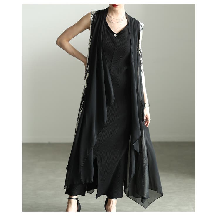 一歩先を行く水墨画風プリント異素材トッパーロングジレ レディース ファッション | Sawa a la mode | 詳細画像8 