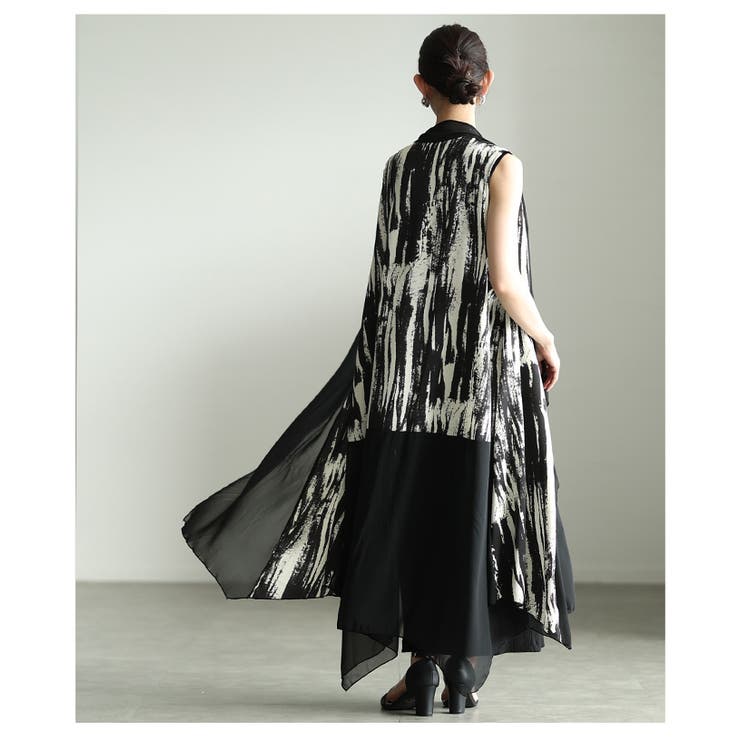 一歩先を行く水墨画風プリント異素材トッパーロングジレ レディース ファッション | Sawa a la mode | 詳細画像9 