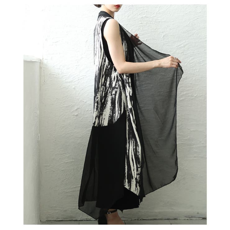 一歩先を行く水墨画風プリント異素材トッパーロングジレ レディース ファッション | Sawa a la mode | 詳細画像12 