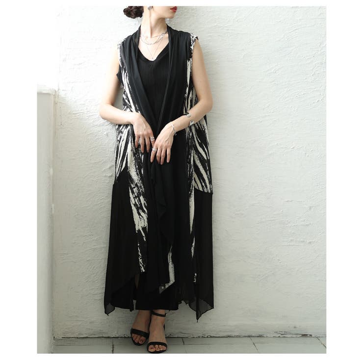 一歩先を行く水墨画風プリント異素材トッパーロングジレ レディース ファッション | Sawa a la mode | 詳細画像13 