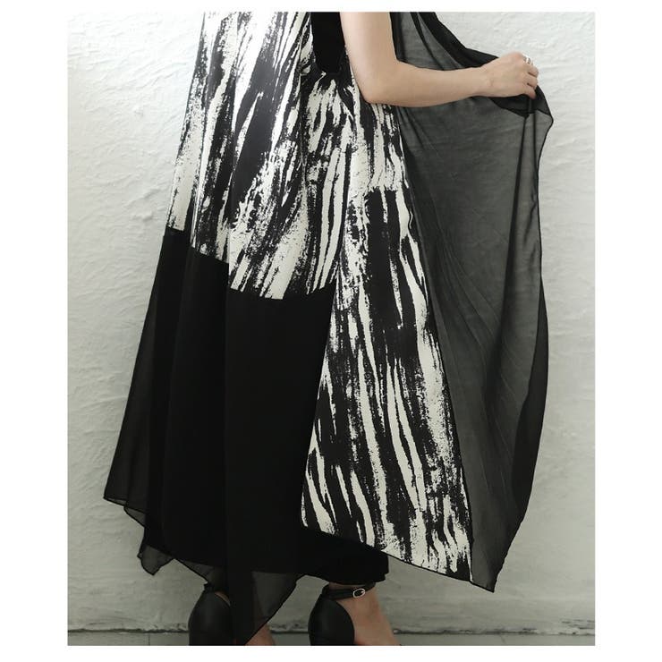 一歩先を行く水墨画風プリント異素材トッパーロングジレ レディース ファッション | Sawa a la mode | 詳細画像14 