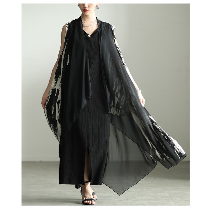 一歩先を行く水墨画風プリント異素材トッパーロングジレ レディース ファッション | Sawa a la mode | 詳細画像16 