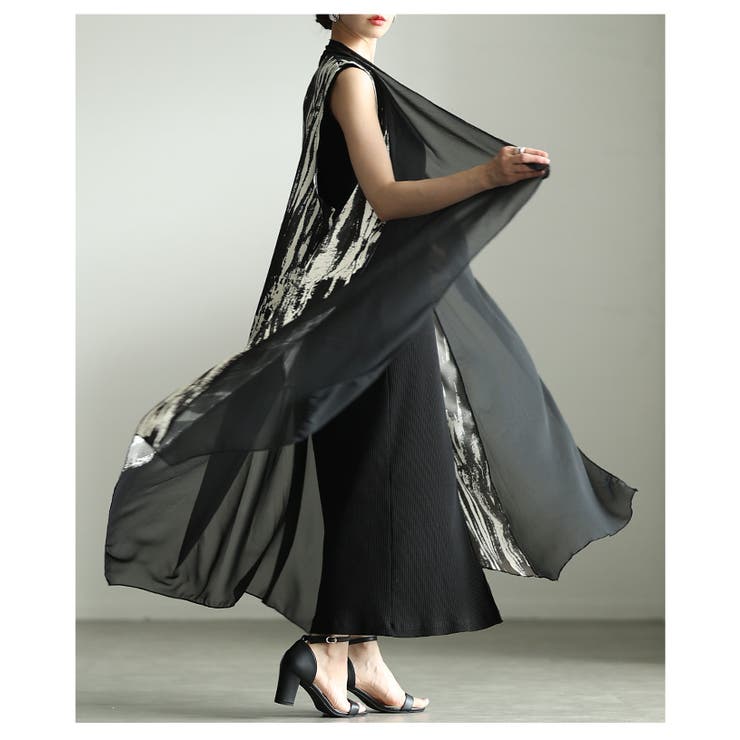 一歩先を行く水墨画風プリント異素材トッパーロングジレ レディース ファッション | Sawa a la mode | 詳細画像18 