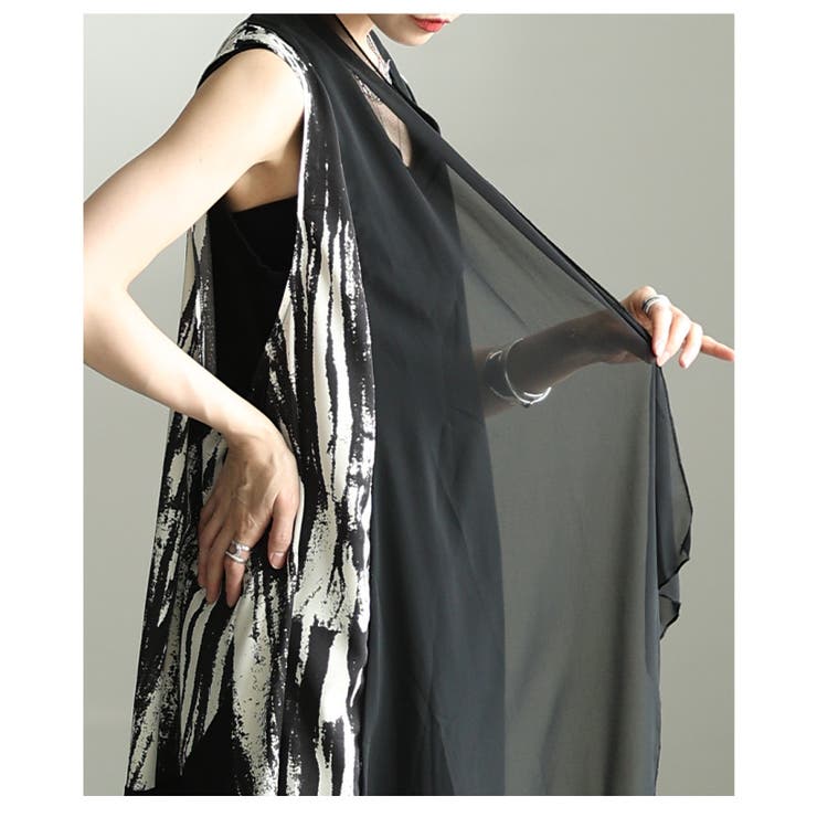 一歩先を行く水墨画風プリント異素材トッパーロングジレ レディース ファッション | Sawa a la mode | 詳細画像19 