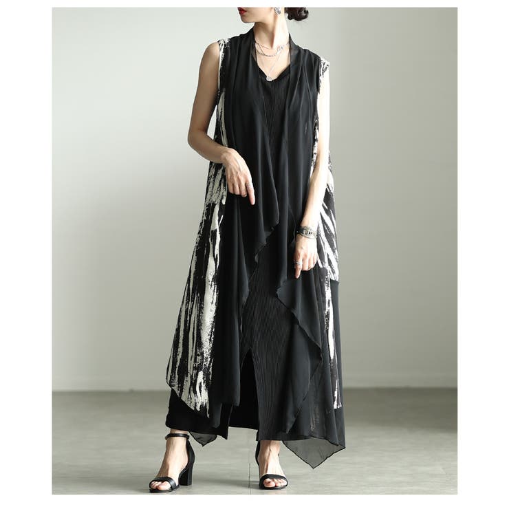 一歩先を行く水墨画風プリント異素材トッパーロングジレ レディース ファッション | Sawa a la mode | 詳細画像20 