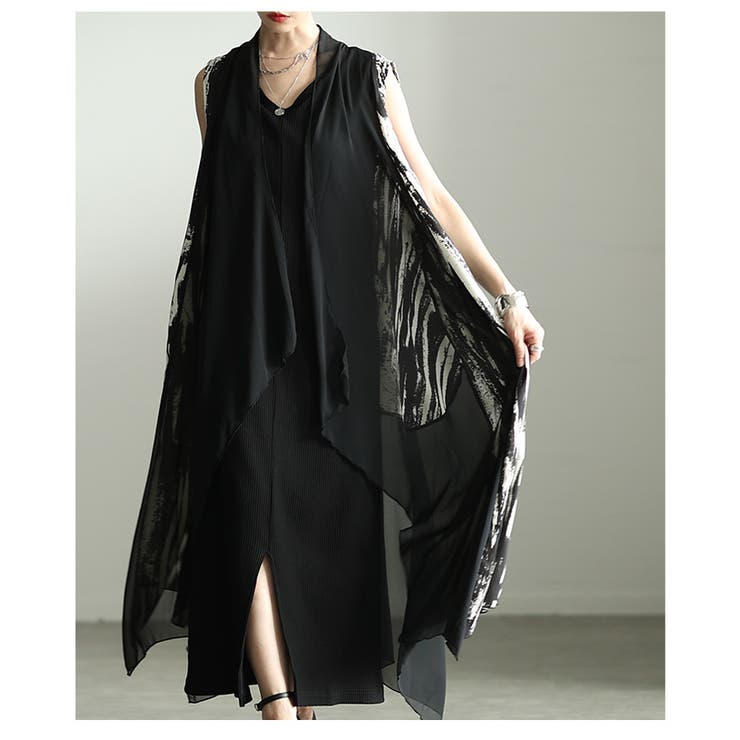 一歩先を行く水墨画風プリント異素材トッパーロングジレ レディース ファッション | Sawa a la mode | 詳細画像21 