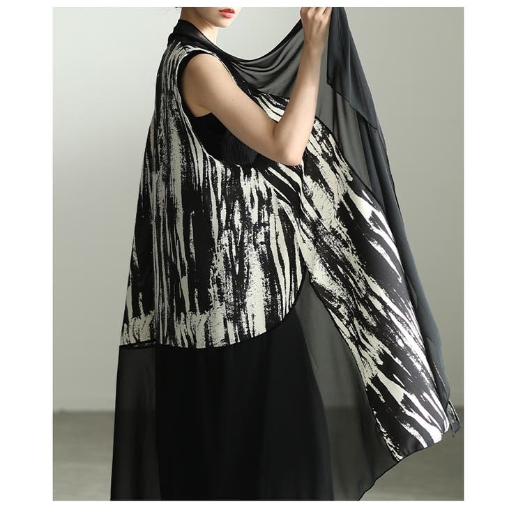 一歩先を行く水墨画風プリント異素材トッパーロングジレ レディース ファッション | Sawa a la mode | 詳細画像22 
