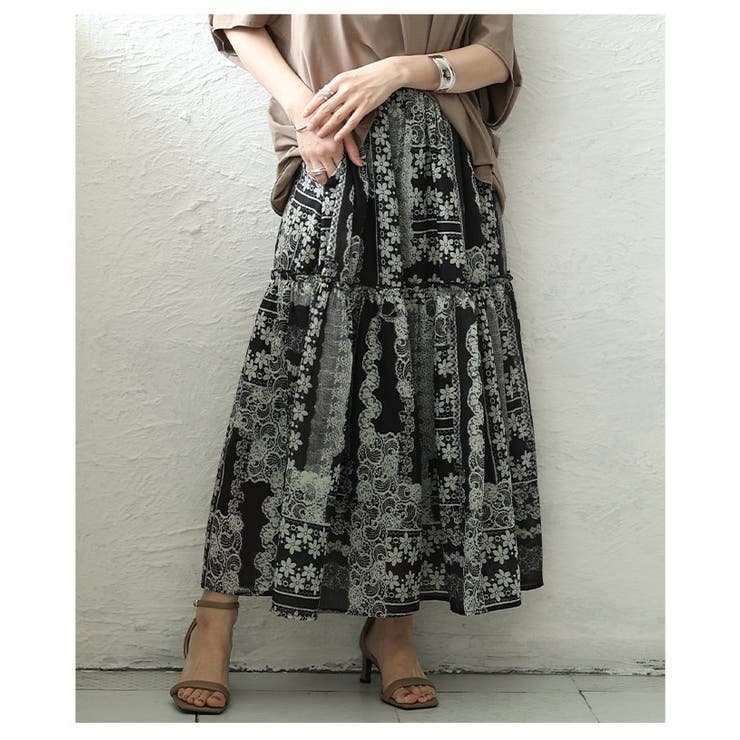 リッチな雰囲気宿る花柄レースプリントティアードスカート レディース ファッション | Sawa a la mode | 詳細画像15 