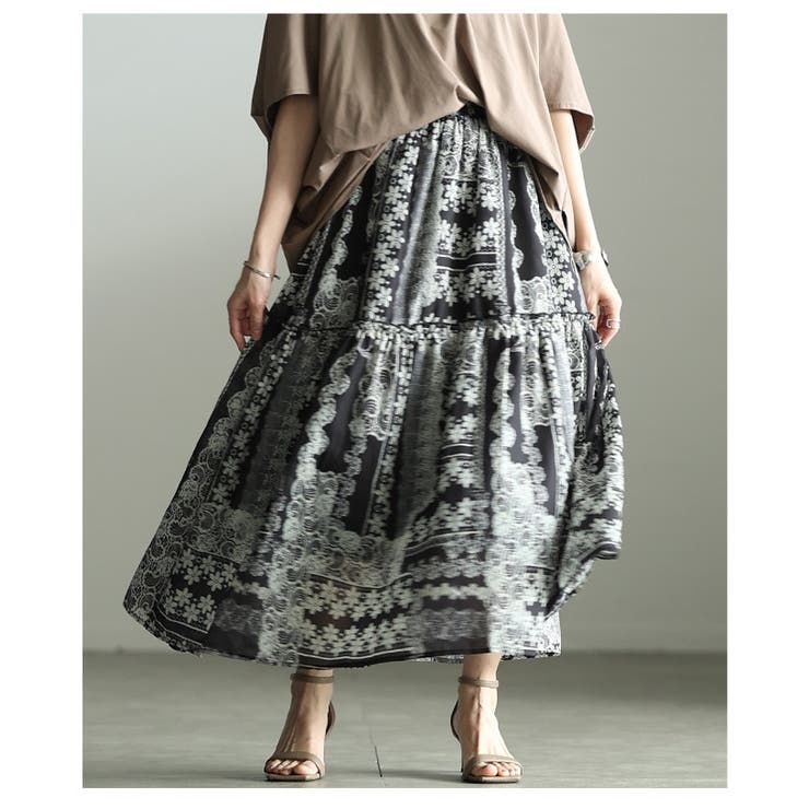 リッチな雰囲気宿る花柄レースプリントティアードスカート レディース ファッション | Sawa a la mode | 詳細画像19 